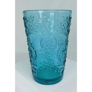 Pioneer Woman Amelia Tumbler Blue Teal Embossed Glass 5.25" New